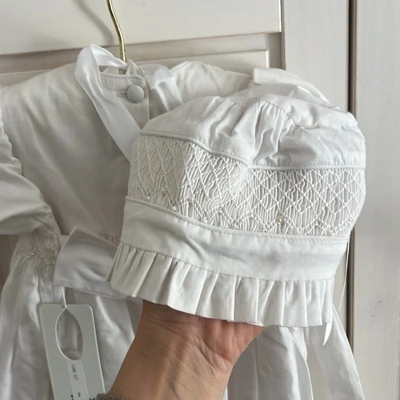 Isabel Garreton Beaded Pearl Christening Gown with Bonnet
